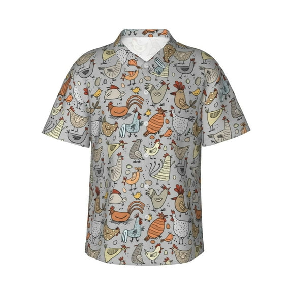 Daiia Funny Chicken Hawaiian Shirt for Men Gentle Cotton Regular Short Sleeve Casual-