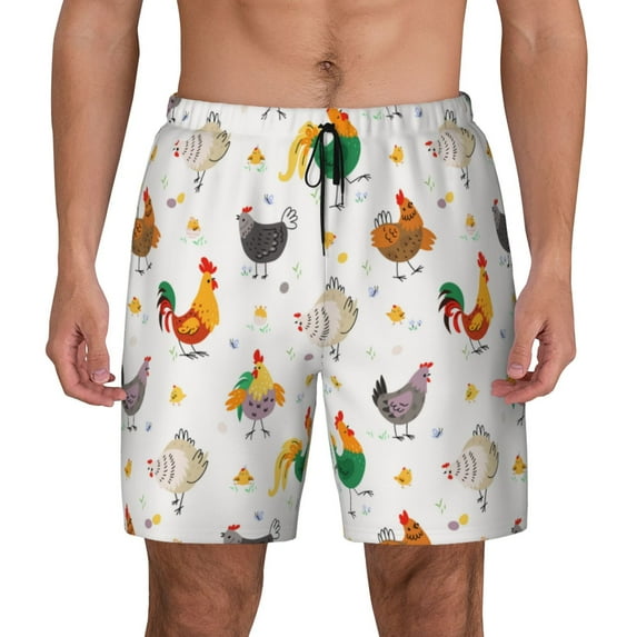 Daiia Funny Chicken Mens Swim Trunks Swim Shorts Quick Dry Swim Shorts with Mesh Lining Pockets-X-Large