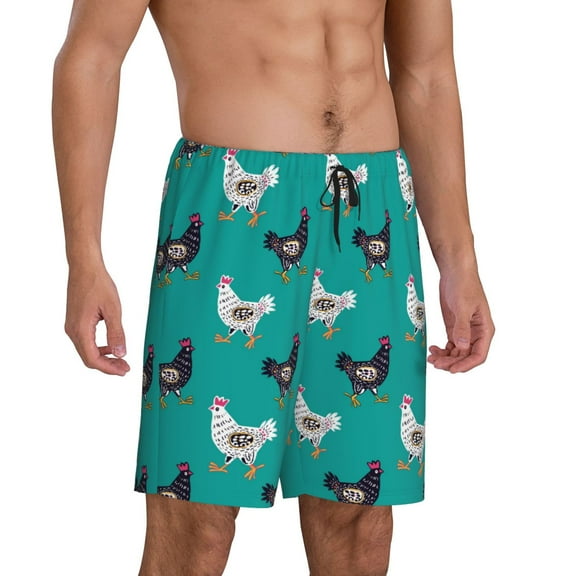 Daiia Funny Chicken Mens Woven Stretch Pajama Short,Short Pajama Pants-XX-Large