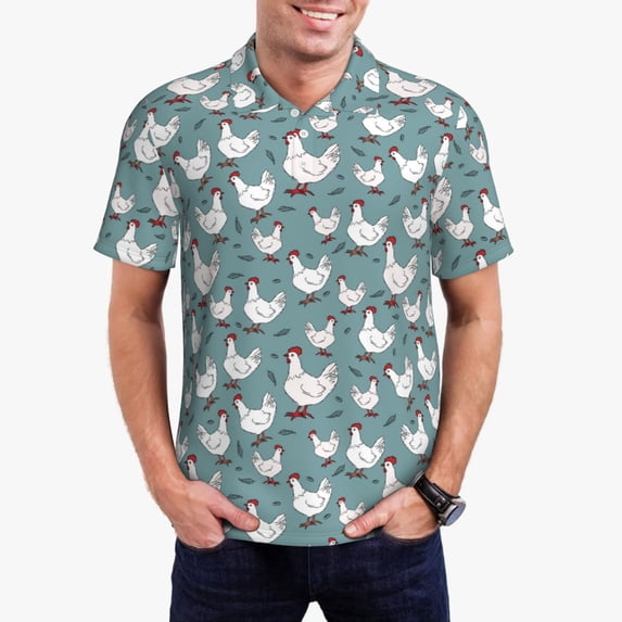 Daiia Funny Chicken Pattern Men’s Polo Shirts,Solid Deck Shirt,Classic Fit, Breathable Cotton Polo for Casual and Sport Wear-X-Large