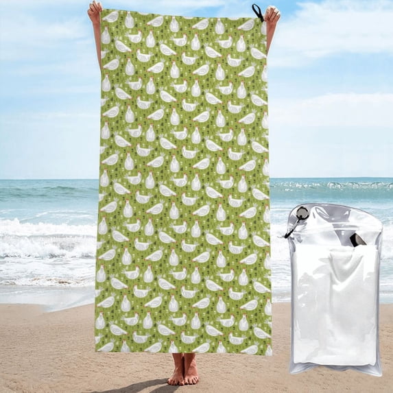 Daiia Funny Chicken Pattern Quick Dry Towel, Super Absorbent Travel Towel with Hanging Loop & Carabiner, Lightweight Compact Fast-Drying Microfiber Towel-27.5"x55"