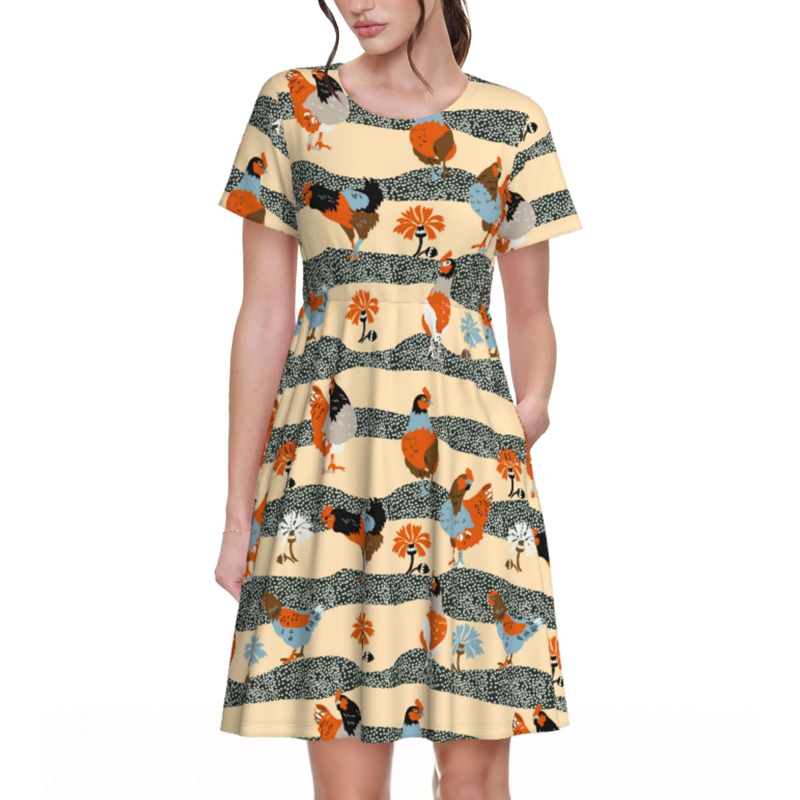 Daiia Funny Chicken Print Women's Dresses 2025 Trendy Short sleeve ...