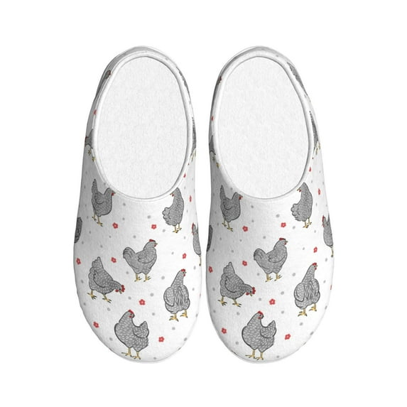Daiia Funny Chicken Print Women’s Fuzzy Slippers Memory Foam Lightweight House Shoes Cozy Loafer Flannel House Shoes-37/38