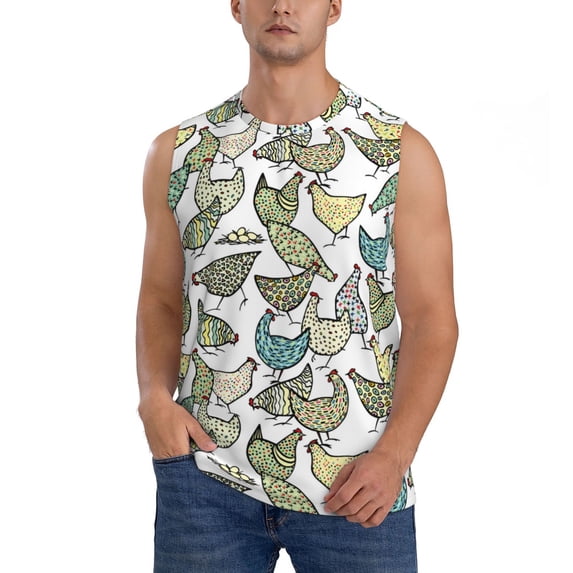 Daiia Funny Chicken Printed Men's Tank Tops,Casual Soft Sleeveless Gym Muscle Shirts Bodybuilding Tee-X-Large