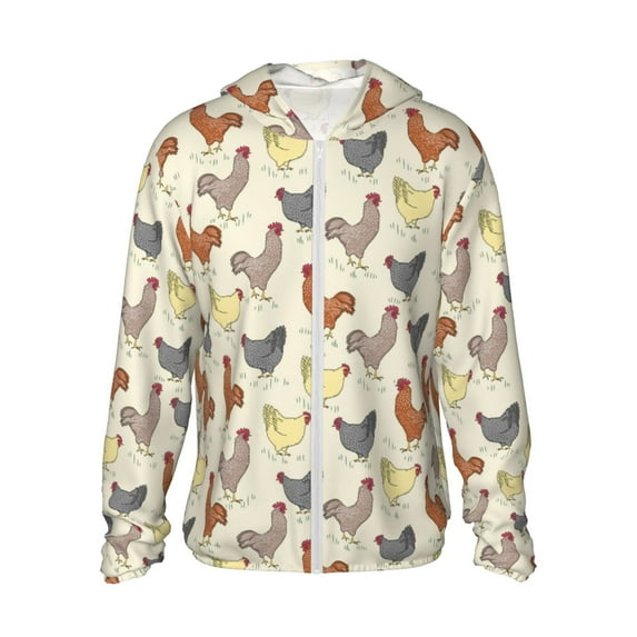 Daiia Funny Chicken UPF 50+ Sun Protection Hoodie Jacket Lightweight Long Sleeve Sun Shirt for Women Men with Pocket Hiking Outdoor-3X-Large