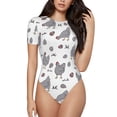 thumbnail image 1 of Daiia Funny Chicken print Women's Crew Neck Short Sleeve Bodysuit Fashion Tops Fit Casual Basic Extender Bodysuit-Large, 1 of 9