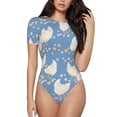 thumbnail image 1 of Daiia Funny Chicken print Women's Crew Neck Short Sleeve Bodysuit Fashion Tops Fit Casual Basic Extender Bodysuit-X-Large, 1 of 9