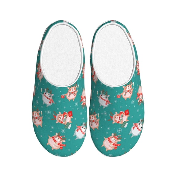 Daiia Funny Christmas Deer Print Women’s Fuzzy Slippers Memory Foam Lightweight House Shoes Cozy Loafer Flannel House Shoes-35/36