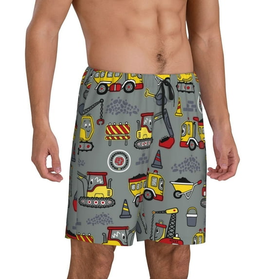 Daiia Funny Construction Mens Woven Stretch Pajama Short,Short Pajama Pants-Medium