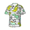 thumbnail image 1 of Daiia Funny Dinosaurs on Stripes Hawaiian Shirt for Men Gentle Cotton Regular Short Sleeve Casual-Large, 1 of 9