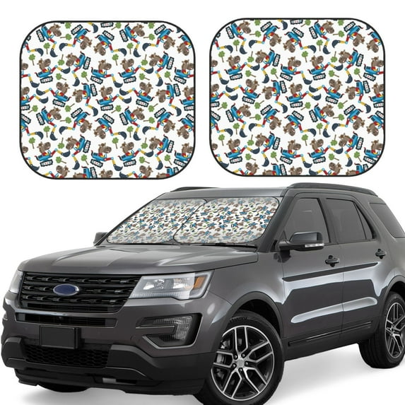 Daiia Funny Excavator 2PCS Car Windshield Sun Shade, Foldable Sun Shield for Car Front Window, Auto Sun Blocker Visor Protector Universal for Truck SUV Pickup-Small