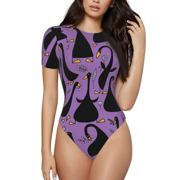 Daiia Funny Goose Women'S Crew Neck Short Sleeve Slim Fit T Shirts Tops Basic Bodysuit Leotard Clothing-Medium