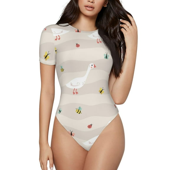 Daiia Funny Goose1 Women'S Crew Neck Short Sleeve Slim Fit T Shirts Tops Basic Bodysuit Leotard Clothing-X-Large