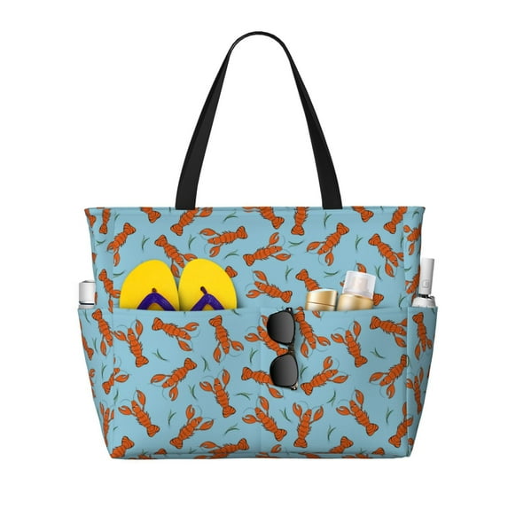Daiia Funny Lobsters Beach Travel Bag - Water-Resistant Beach Bag, Lightweight Tote with 7 Pockets for Women and Men - Gym,Pool,Camping,Reusable Grocery Bag