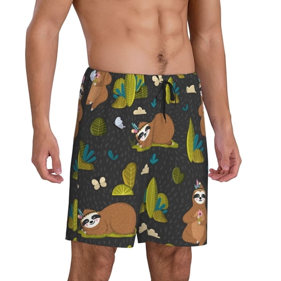 Daiia Funny Sloths In The Forest Mens Woven Stretch Pajama Short,Short Pajama Pants-X-Large