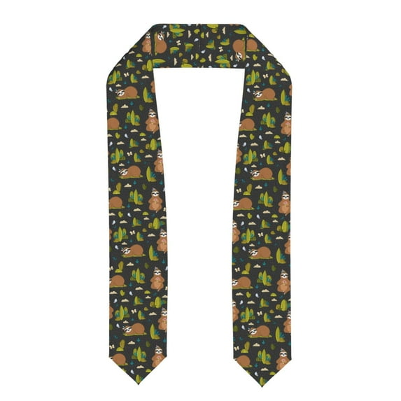 Daiia Funny Sloths In The Forest Pattern Graduation Shawl Stole – Satin Graduation Stole Academic Stole Non-Slip Design-Flattened