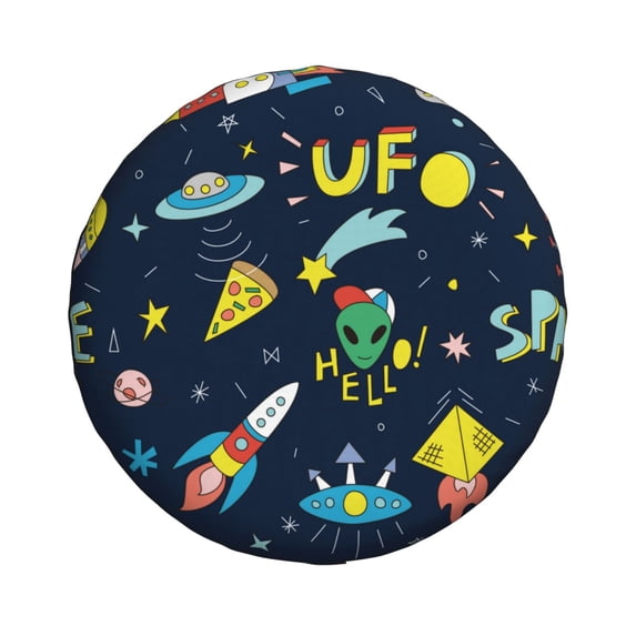 Daiia Funny Spaceships Tire Covers , Travel Trailer Camper Truck SUV Motorhome Waterproof Wheel Cover, Sun Rain Snow Protector-15 inch