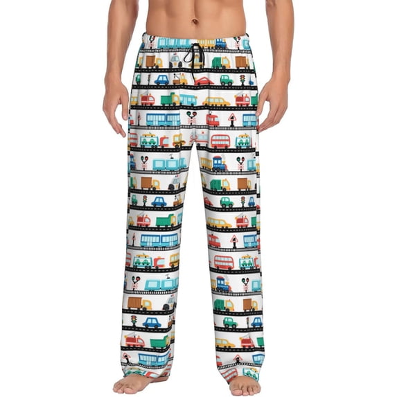 Daiia Funny Transport Men's Sleep Pant with Pockets and Drawstring,Pajama Pants-Medium