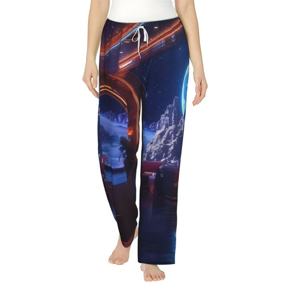 Daiia Futuristic Bar Space View Women's Sleep Pant with Pockets and Drawstring,Pajama Pants-Medium