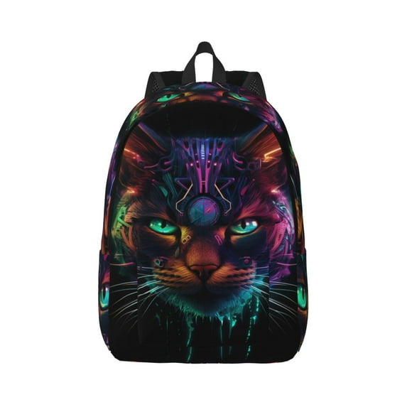 Daiia Futuristic Cat Warrior Vintage Canvas Backpack for Men and Women ,Hiking Backpack,Travel Laptop Bag for School,Large Capacity Backpack-Medium