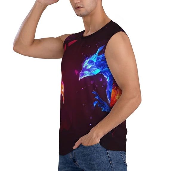 Daiia Futuristic Red And Blue Bird Printed Men's Tank Tops,Casual Soft Sleeveless Gym Muscle Shirts Bodybuilding Tee-Medium