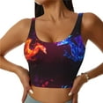 thumbnail image 1 of Daiia Futuristic Red And Blue Bird Printed Women's Sports Bra, Breathable Activewear Bra with U-Back Design and Removable Pads, Comfortable and Supportive for Yoga, Workout-Small, 1 of 8