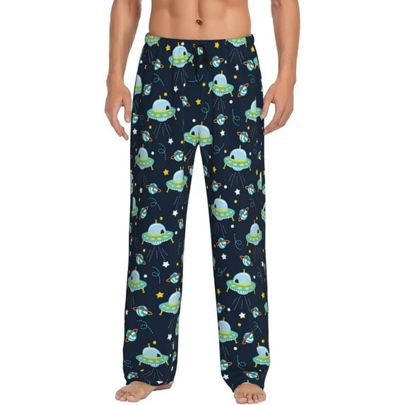 Daiia Galaxy With Ufo Men's Sleep Pant with Pockets and Drawstring,Pajama Pants-Medium