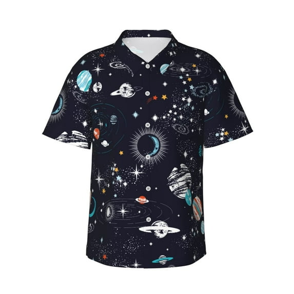 Daiia Galaxy2 Hawaiian Shirt for Men Gentle Cotton Regular Short Sleeve Casual-Medium