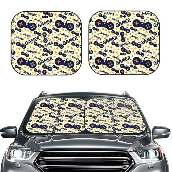 Daiia Game Controller 2PCS Car Windshield Sun Shade, Foldable Sun Shield for Car Front Window, Auto Sun Blocker Visor Protector Universal for Truck SUV Pickup-Medium