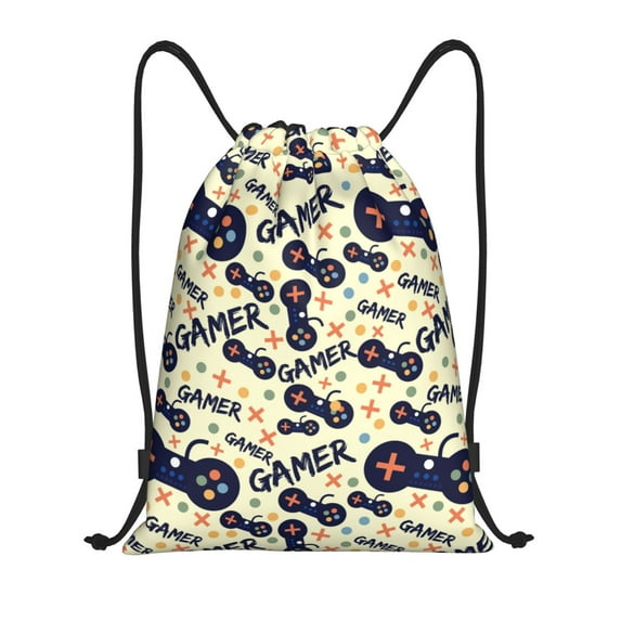 Daiia Game Controller Pattern Drawstring Backpack, Gym Bag, Lightweight Backpack, Water-Resistant Bag Travel Sports Backpack, Fitness Bag, Yoga Bag-Medium