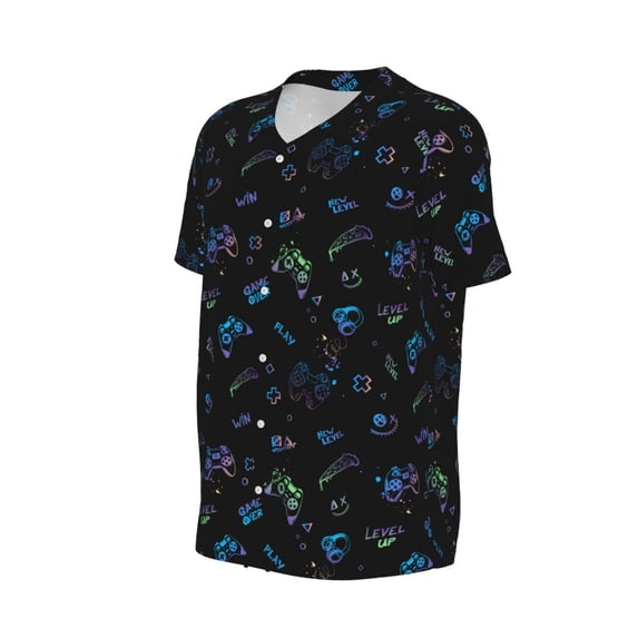 Daiia Gamepads Mens Baseball Jersey Button Down Shirts Short Sleeve Sports Uniforms-X-Large