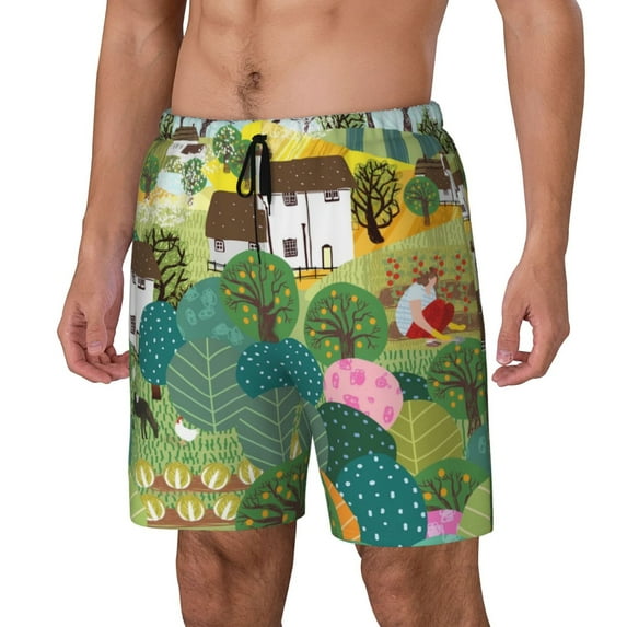 Daiia Garden Farm Mens Swim Trunks Swim Shorts Quick Dry Swim Shorts with Mesh Lining Pockets-XX-Large