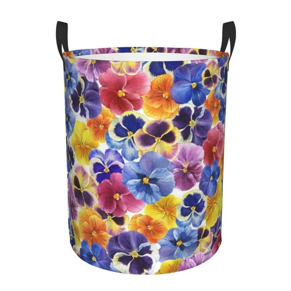Daiia the Garden Tricolor Pansy Flower Laundry Hamper With Handles Large Storage Basket/Toy Organizer/Dirty Clothes Collapsible Waterproof For College Dorms, Bedroom,Bathroom