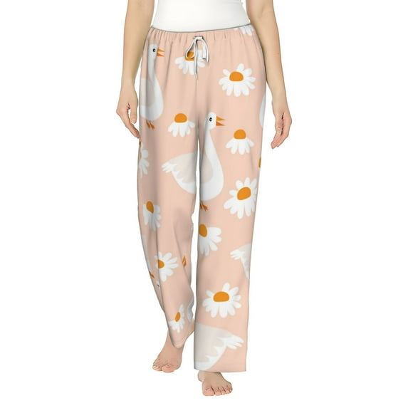 Daiia Geese and Flower Women's Sleep Pant with Pockets and Drawstring,Pajama Pants-Medium