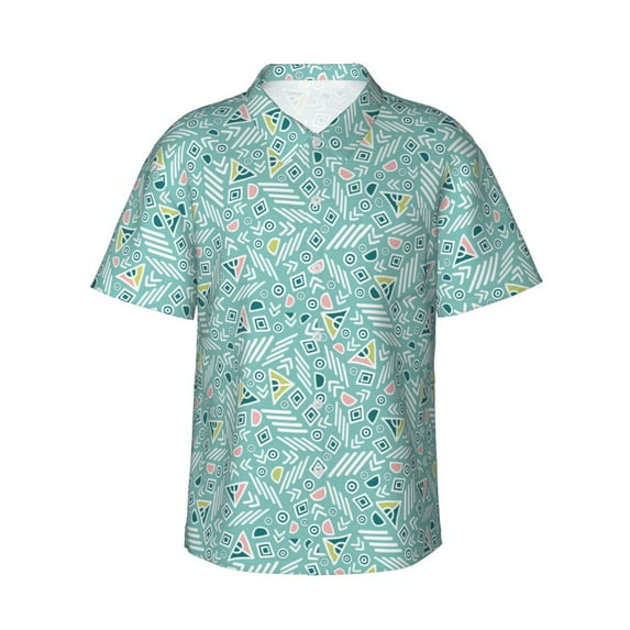 Daiia Geometric Elements Hawaiian Shirt for Men Gentle Cotton Regular Short Sleeve Casual-X-Large