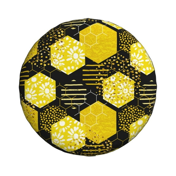 Daiia Geometric Pattern with Bee Tire Covers , Travel Trailer Camper Truck SUV Motorhome Waterproof Wheel Cover, Sun Rain Snow Protector-14 inch