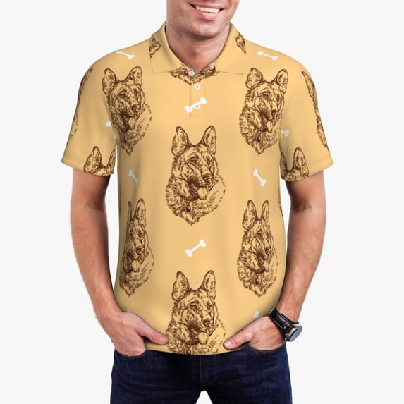 Daiia German Shepherd Dog Pattern Men’s Polo Shirts,Solid Deck Shirt,Classic Fit, Breathable Cotton Polo for Casual and Sport Wear-Small