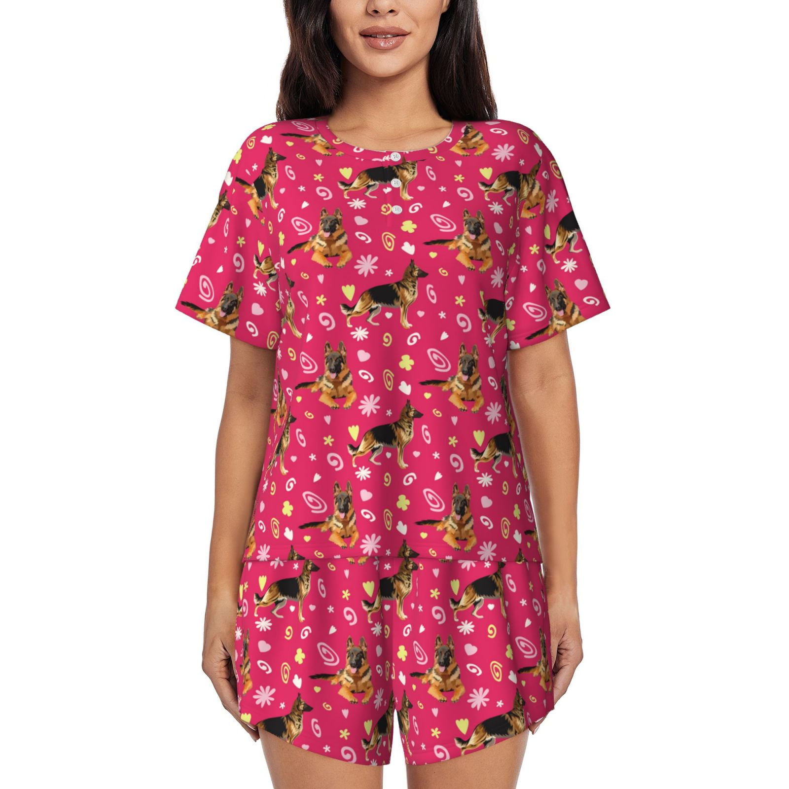 Daiia German Shepherd Dog Pattern Womens Pajama Sets Short Sleeve ...