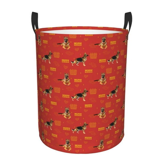 Daiia German Shepherd Dog Round Laundry Basket with Handles Thickened Waterproof Circular hamper,Dirty Clothes Storage Basket for Bedroom,Bathroom,College Dorm-Small