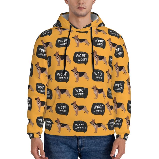 Woof Woof German Shepherd Pattern Print Men Pullover Hoodie