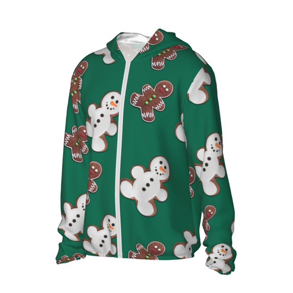 Daiia Gingerbread Snowman Cookies UPF 50+ Sun Protection Hoodie Jacket Lightweight Long Sleeve Sun Shirt for Women Men with Pocket Hiking Outdoor-3X-Large