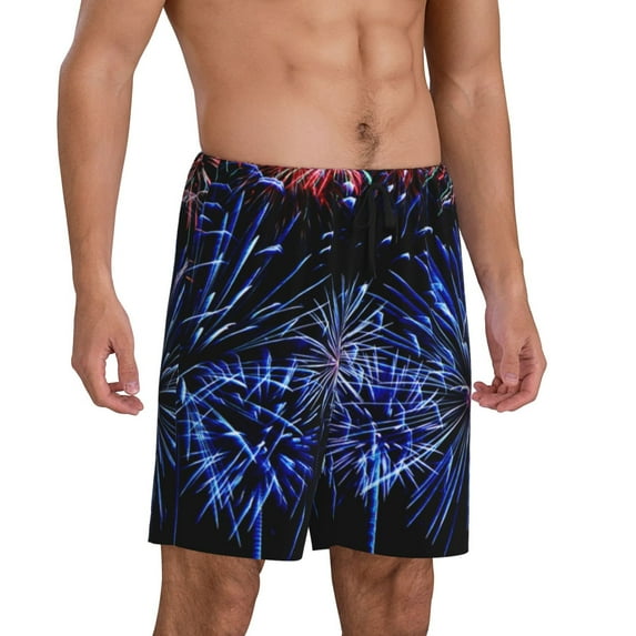 Daiia Glasses And Fireworks Mens Woven Stretch Pajama Short,Short Pajama Pants-Medium