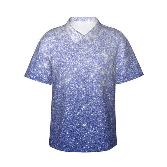 Daiia Glittering Blue Purple Hawaiian Shirt for Men Gentle Cotton Regular Short Sleeve Casual-Small