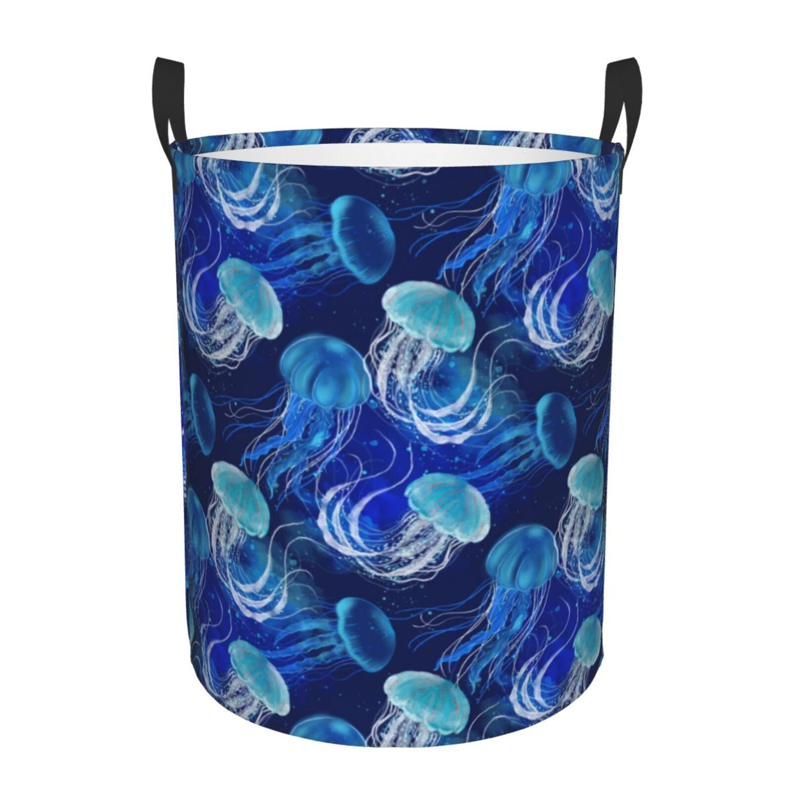 Daiia Glowing Jellyfish Pattern Round Laundry Basket with Handles
