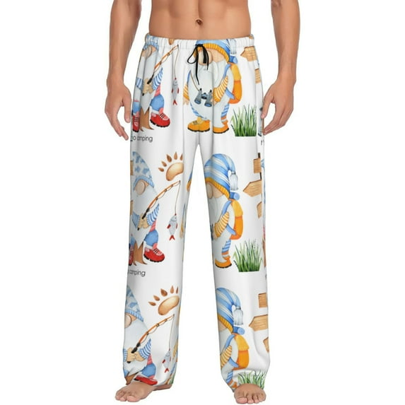 Daiia Gnome Camping Fishing Men's Sleep Pant with Pockets and Drawstring,Pajama Pants-XX-Large