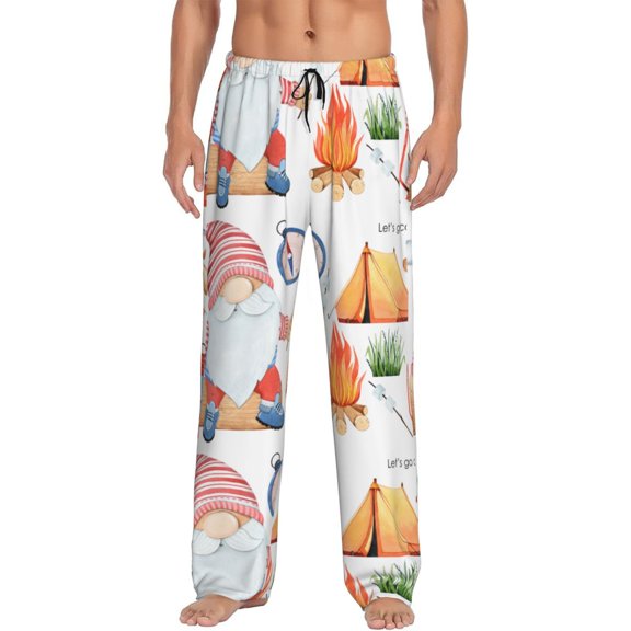 Daiia Gnome Camping Men's Sleep Pant with Pockets and Drawstring,Pajama Pants-Small