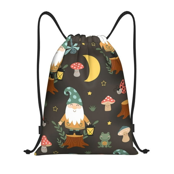 Daiia Gnome Insect Frog Pattern Drawstring Backpack, Gym Bag, Lightweight Backpack, Water-Resistant Bag Travel Sports Backpack, Fitness Bag, Yoga Bag-Small