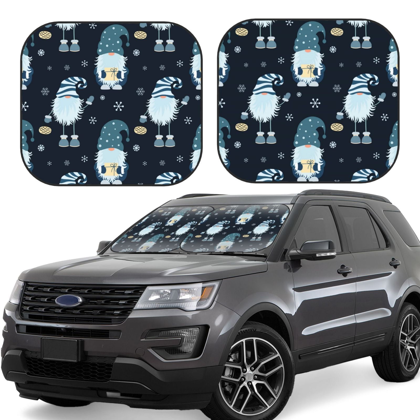 Daiia Gnome and Snowflakes 2PCS Car Windshield Sun Shade, Foldable Sun ...