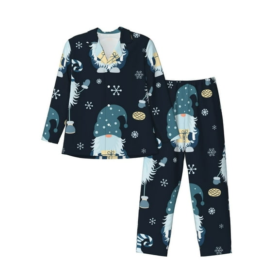 Daiia Gnome and Snowflakes for Men's Long-Sleeved Pajama Set – Soft & Comfortable Sleepwear Button-Up Pajamas Cozy Lounge Wear-XX-Large