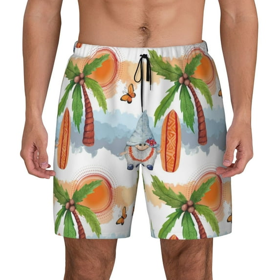 Daiia Gnome and Surfing Mens Swim Trunks Swim Shorts Quick Dry Swim Shorts with Mesh Lining Pockets-Medium